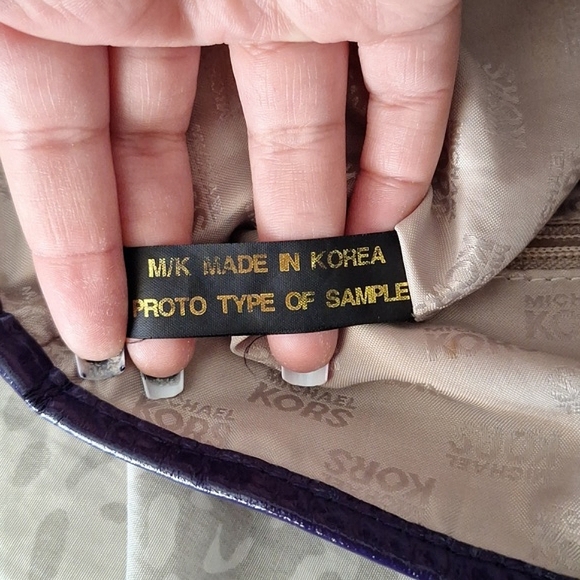 Purple & Gold Medium MK Monogram Dots Print Tote Bag - Picture 10 of 13